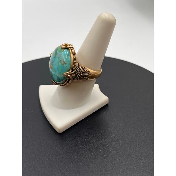 Barse THAI Signed Jubilee Turquoise‎ Round Thick Bronze Band Ring Sz 8.25 - Picture 5 of 11